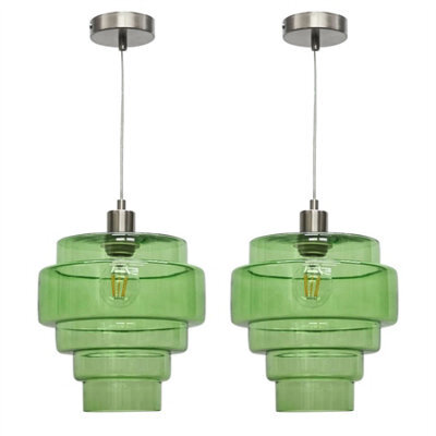 First Choice Lighting Set Of 2 Benson - 5 Tier Green & Satin Nickel Ceiling Pendant Lights - image 1