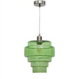 First Choice Lighting Set Of 2 Benson - 5 Tier Green & Satin Nickel Ceiling Pendant Lights - thumbnail 2