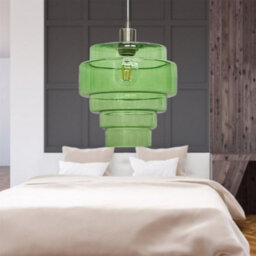 First Choice Lighting Set Of 2 Benson - 5 Tier Green & Satin Nickel Ceiling Pendant Lights - thumbnail 5