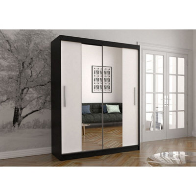Arte Vista 01 Modern Mirrored Sliding Door Wardrobe With Ample Storage (H)2000mm X (W)1500mm X (D)610mm - Black And White - image 1