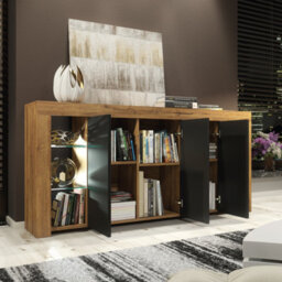 Eden Sideboard 164Cm Oak & Black Matt Doors And Led Lighting - Creative Furniture - thumbnail 8