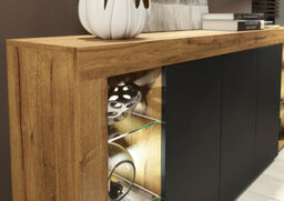 Eden Sideboard 164Cm Oak & Black Matt Doors And Led Lighting - Creative Furniture - thumbnail 3