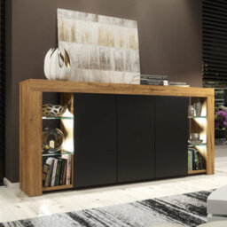 Eden Sideboard 164Cm Oak & Black Matt Doors And Led Lighting - Creative Furniture