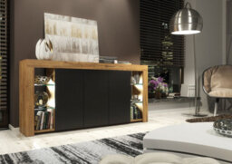 Eden Sideboard 164Cm Oak & Black Matt Doors And Led Lighting - Creative Furniture - thumbnail 2