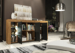 Eden Sideboard 164Cm Oak & Black Matt Doors And Led Lighting - Creative Furniture - thumbnail 7