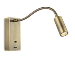 Luminosa Lighting Luminosa Clifton Led Flexi Wall Reading Light & Usb Antique Brass