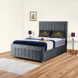 UKBEDFURNITURE Sierra Steel Plush Valvet Upholstered Bed Frame - Slatted Base With 10 Inch Orthopedic Mattress - 48 Inch Headboard