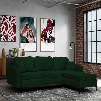Venice L Corner Sofa Bed With Bonnell Spring Metal Legs Wooden Frame Dl Mechanism Storage 225X172X78X96 Cm Green Right - image 1