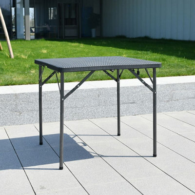 Urbn-Garden Urbngarden 80Cm Width Black Rattan Wood Look Square Folding Garden Table - image 1