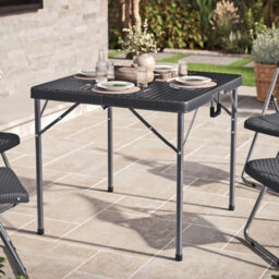 Urbn-Garden Urbngarden 80Cm Width Black Rattan Wood Look Square Folding Garden Table - thumbnail 2