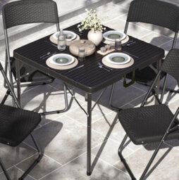 Urbn-Garden Urbngarden 80Cm Width Black Rattan Wood Look Square Folding Garden Table - thumbnail 4