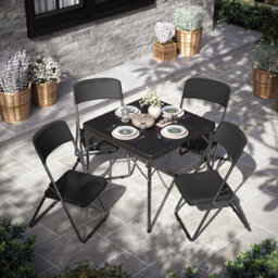 Urbn-Garden Urbngarden 80Cm Width Black Rattan Wood Look Square Folding Garden Table - thumbnail 6