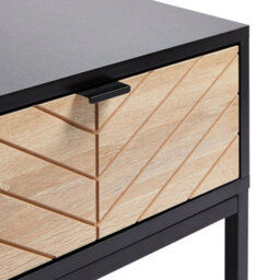 Side End Table 1 Drawer Bedside Nightstand Black & Wood Effect - thumbnail 5