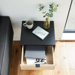 Side End Table 1 Drawer Bedside Nightstand Black & Wood Effect - thumbnail 3