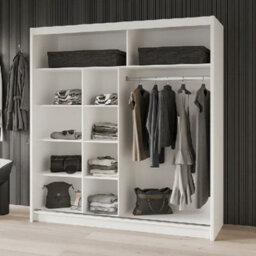 Arte Batumi 203Cm Sliding Door Wardrobe In White Matte - Bright And Functional With Mirrored Panels - thumbnail 4