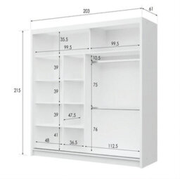 Arte Batumi 203Cm Sliding Door Wardrobe In White Matte - Bright And Functional With Mirrored Panels - thumbnail 5