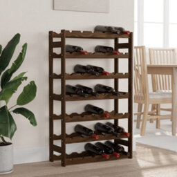 Berkfield Wine Rack For 42 Bottles Brown Solid Wood Pine - thumbnail 1
