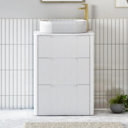 Royal Bathrooms Avenza 600mm Matt White Floor Standing Countertop Bathroom Vanity Unit 3 Drawer With Lyon Basin - thumbnail 1