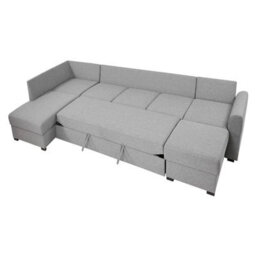 Wilma Large U Shape Corner Sofa Bed With Storage Upholstered Back Wooden Legs Polyurethane Foam Grey Left - thumbnail 3