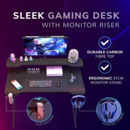 House Of Home Gaming Desk With Monitor Stand Carbon Fibre Top Black 118Cm - thumbnail 3