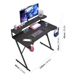 House Of Home Gaming Desk With Monitor Stand Carbon Fibre Top Black 118Cm - thumbnail 2