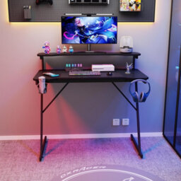 House Of Home Gaming Desk With Monitor Stand Carbon Fibre Top Black 118Cm - thumbnail 9