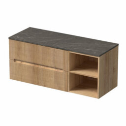 Affine 1200mm Bathroom Vanity Unit Grey Marble Countertop Wall Hung Fluted Oak Unit - thumbnail 4
