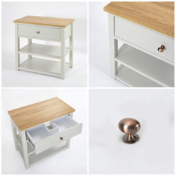 Homestylestore 840mm Antique White And Oak Bathroom Vanity Unit With Square Countertop Basin And Copper Handle - thumbnail 3
