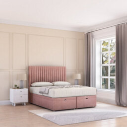 Sloomy Manhattan End Lift Ottoman Bed 6Ft With Sprung Memory Mattress - Pink Plush & Headboard- Super King - thumbnail 2