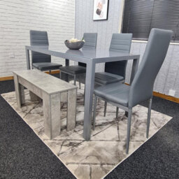 Kosy Koala Dining Table Set With 4 Grey Faux Leather Chairs And Bench Kitchen Dining Room Furniture - thumbnail 4