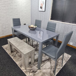 Kosy Koala Dining Table Set With 4 Grey Faux Leather Chairs And Bench Kitchen Dining Room Furniture - thumbnail 3