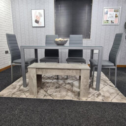 Kosy Koala Dining Table Set With 4 Grey Faux Leather Chairs And Bench Kitchen Dining Room Furniture - thumbnail 6
