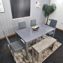 Kosy Koala Dining Table Set With 4 Grey Faux Leather Chairs And Bench Kitchen Dining Room Furniture - thumbnail 5