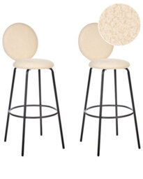 Wyld And Coco Boucle Bar Stools Pair Light Beige Armless With Matt Black Legs - Set Of 2 - thumbnail 1