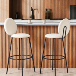 Wyld And Coco Boucle Bar Stools Pair Light Beige Armless With Matt Black Legs - Set Of 2 - thumbnail 2