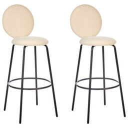 Wyld And Coco Boucle Bar Stools Pair Light Beige Armless With Matt Black Legs - Set Of 2 - thumbnail 3