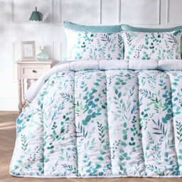 Ohs Floral Coverless 10.5 Tog Duvet Set Pillowcase Quilted Cover - Sage - Single - thumbnail 1