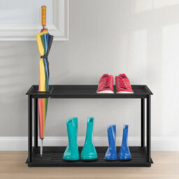 Ehc Shoe Rack Organiser 2 Tier, Multi-Purpose Wellies Boot Tray With Umbrella Drip Stand, Free Standing Shoe Storage - thumbnail 4