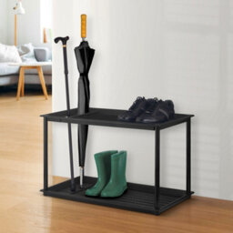 Ehc Shoe Rack Organiser 2 Tier, Multi-Purpose Wellies Boot Tray With Umbrella Drip Stand, Free Standing Shoe Storage - thumbnail 3