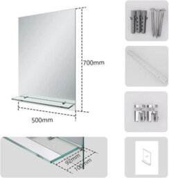 Emke Frameless Mirror With Shelf - Small Bathroom Wall Shaving Mirror With Storage, Rectangle Vanity Mirrors 50X70Cm - thumbnail 5