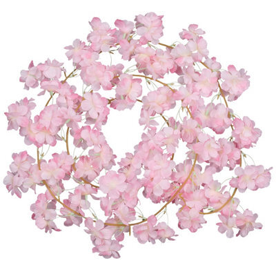 Neel Blue Baby Pink Artificial Silk Rose Flower Cherry Blossom Garland Vines, 144 Head, 180Cm - image 1