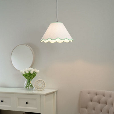 Valuelights Florie Large Easy Fit Natural Linen Tapered Light Shade With Green Scallop Trim And Bulb (D)41Cm - image 1