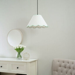 Valuelights Florie Large Easy Fit Natural Linen Tapered Light Shade With Green Scallop Trim And Bulb (D)41Cm - thumbnail 3