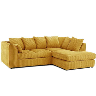 BlissFurniture Ltd Right Hand L Shape Scatter Back Corner Sofa In Mustard Jumbo Cord Fabric