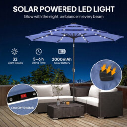 Outsunny 2.8 M Garden Parasol Umbrella With Light, Patio Umbrella, Navy Blue - thumbnail 4