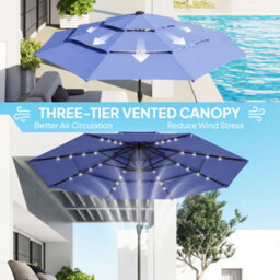 Outsunny 2.8 M Garden Parasol Umbrella With Light, Patio Umbrella, Navy Blue - thumbnail 6