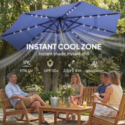 Outsunny 2.8 M Garden Parasol Umbrella With Light, Patio Umbrella, Navy Blue - thumbnail 7