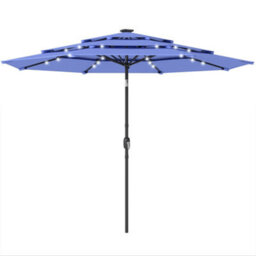 Outsunny 2.8 M Garden Parasol Umbrella With Light, Patio Umbrella, Navy Blue - thumbnail 2