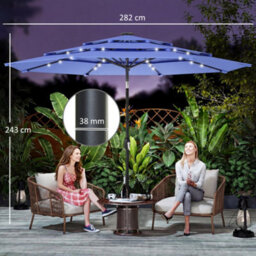 Outsunny 2.8 M Garden Parasol Umbrella With Light, Patio Umbrella, Navy Blue - thumbnail 3