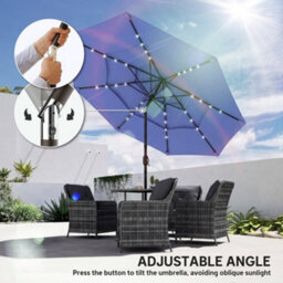 Outsunny 2.8 M Garden Parasol Umbrella With Light, Patio Umbrella, Navy Blue - thumbnail 9